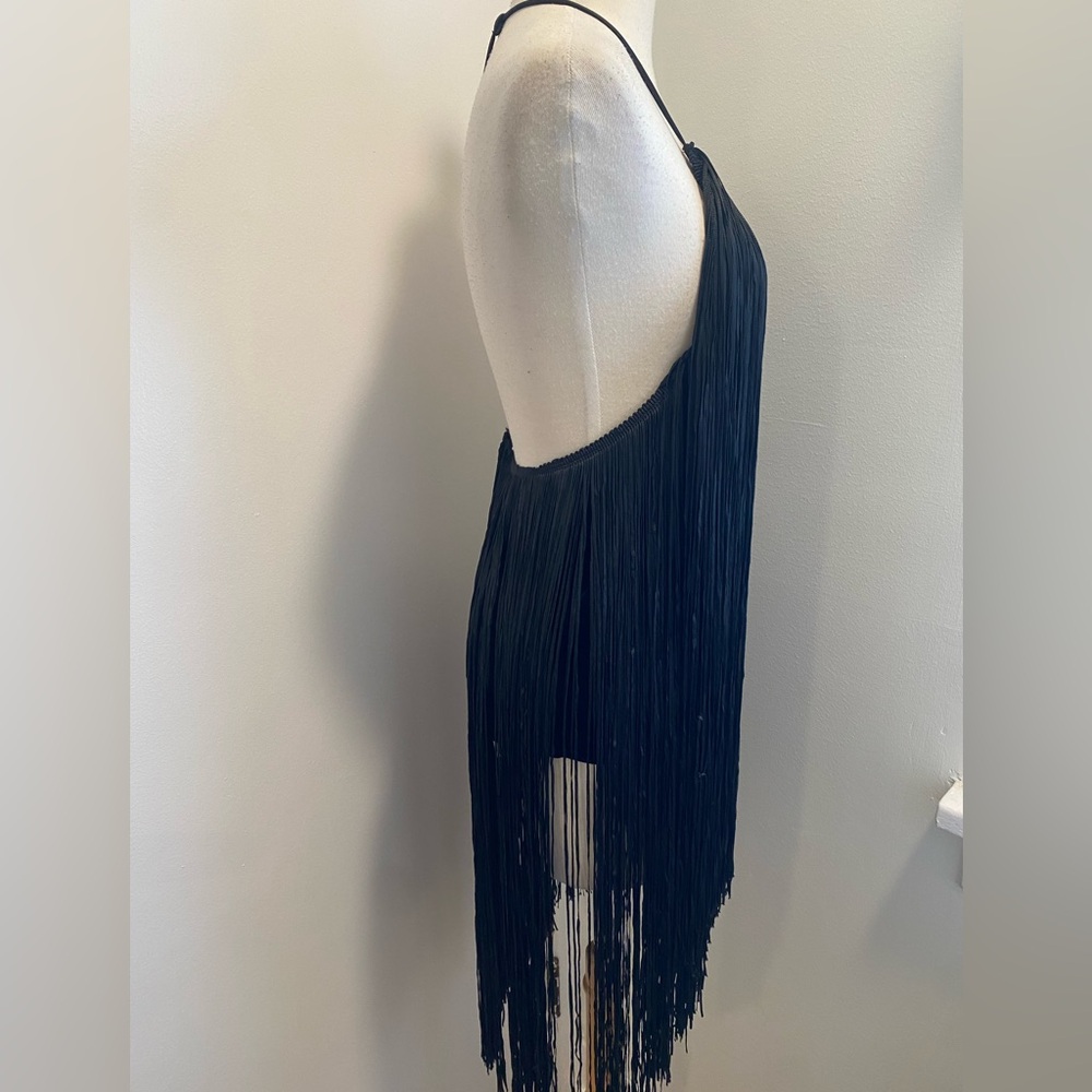 ZARA Black Velvet Fringed Halter Top - Size M - NEW - Picture 6 of 10